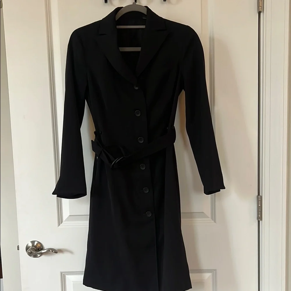 Black Long Sleeve Button Front Shirt Dress with Notched Collar - Picture 1 of 5